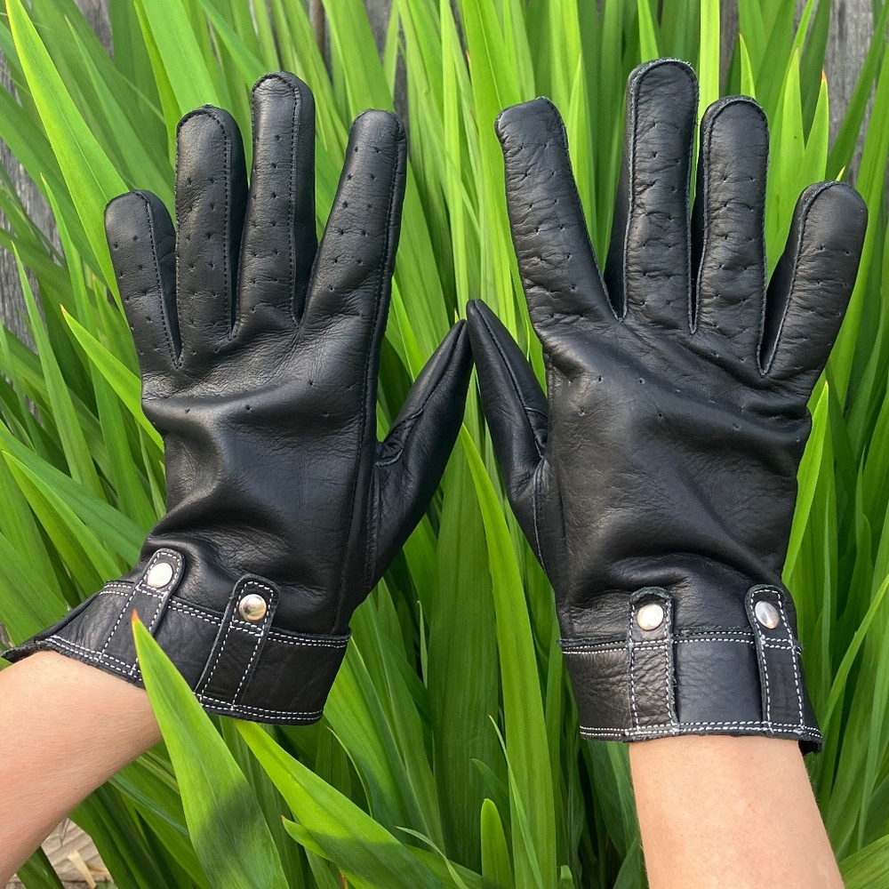Leather Motorcycle Riding Biker Gloves, Black, Size Large